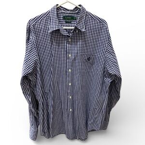 LAUREN RALPH LAUREN long sleeve plaid button up shirt size 17 L/XL blue white